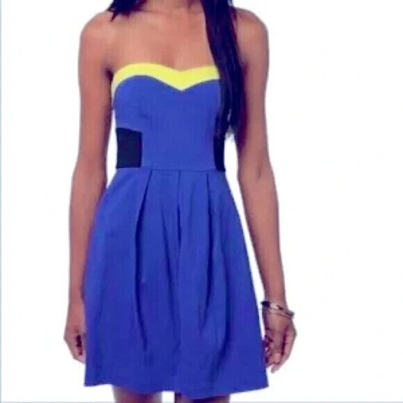 Sparkle & Fade Summer Strapless Mini Dress Size Small Blue Colorblock Fit &Flare - Picture 1 of 9